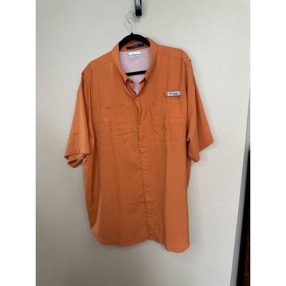 Columbia Mens Orange PFG‎ Shirt XX-Large short sleeve button up polyester collar - Picture 1 of 8